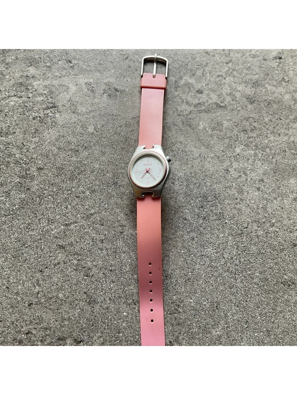 Vintage Armitron Women’s Watch 25/4433 29mm Silver Tone Case Pink Resin Band A9